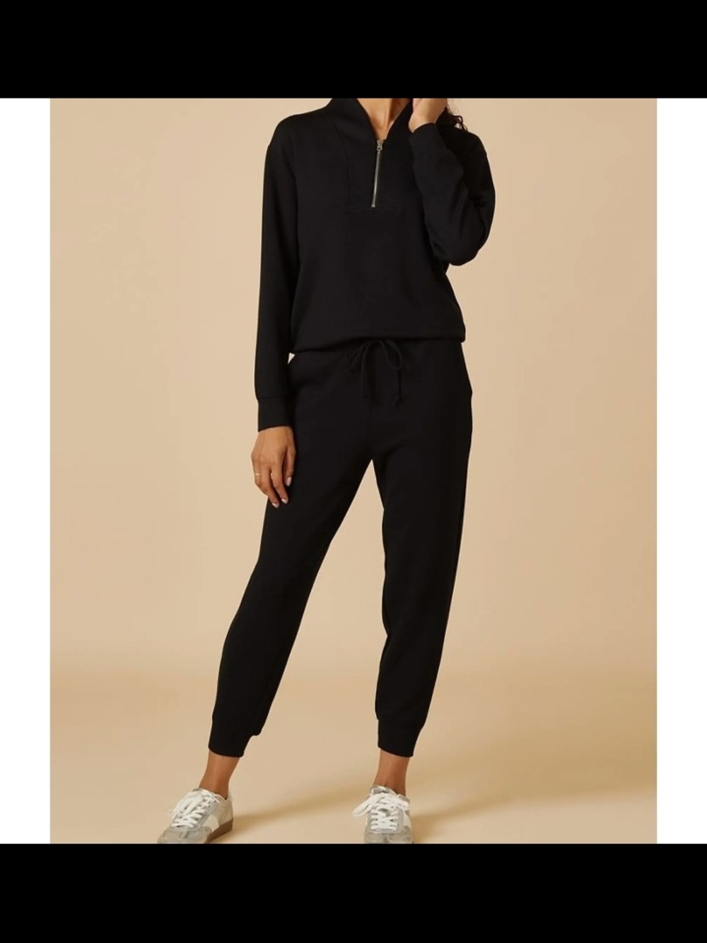 Women's Black Zip-Neck Jogger Jumpsuit